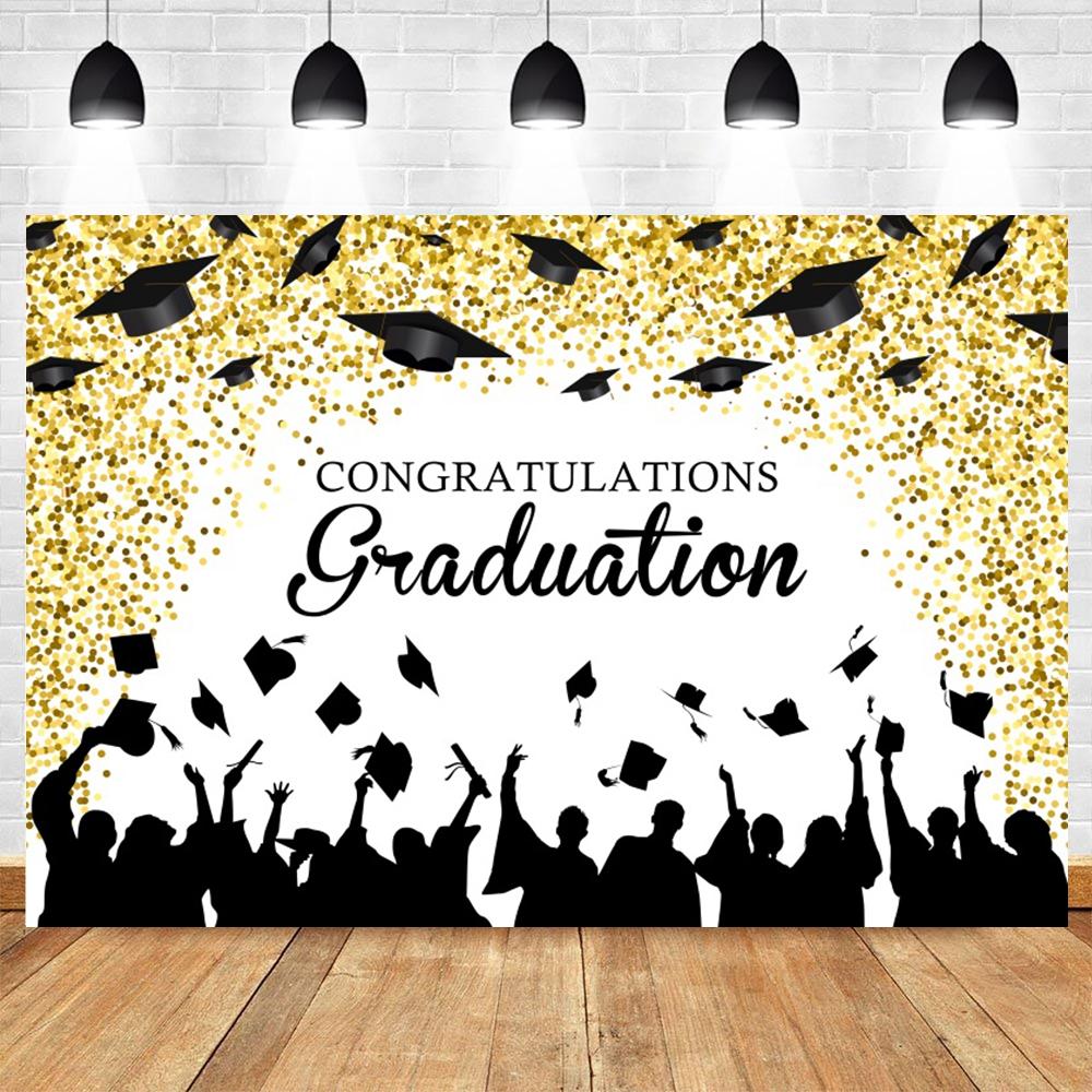 Golden Flash Black Balloon Banner Photography Background Cloth, Congratulations Graduation Ceremony Evening Photography Backdrop
