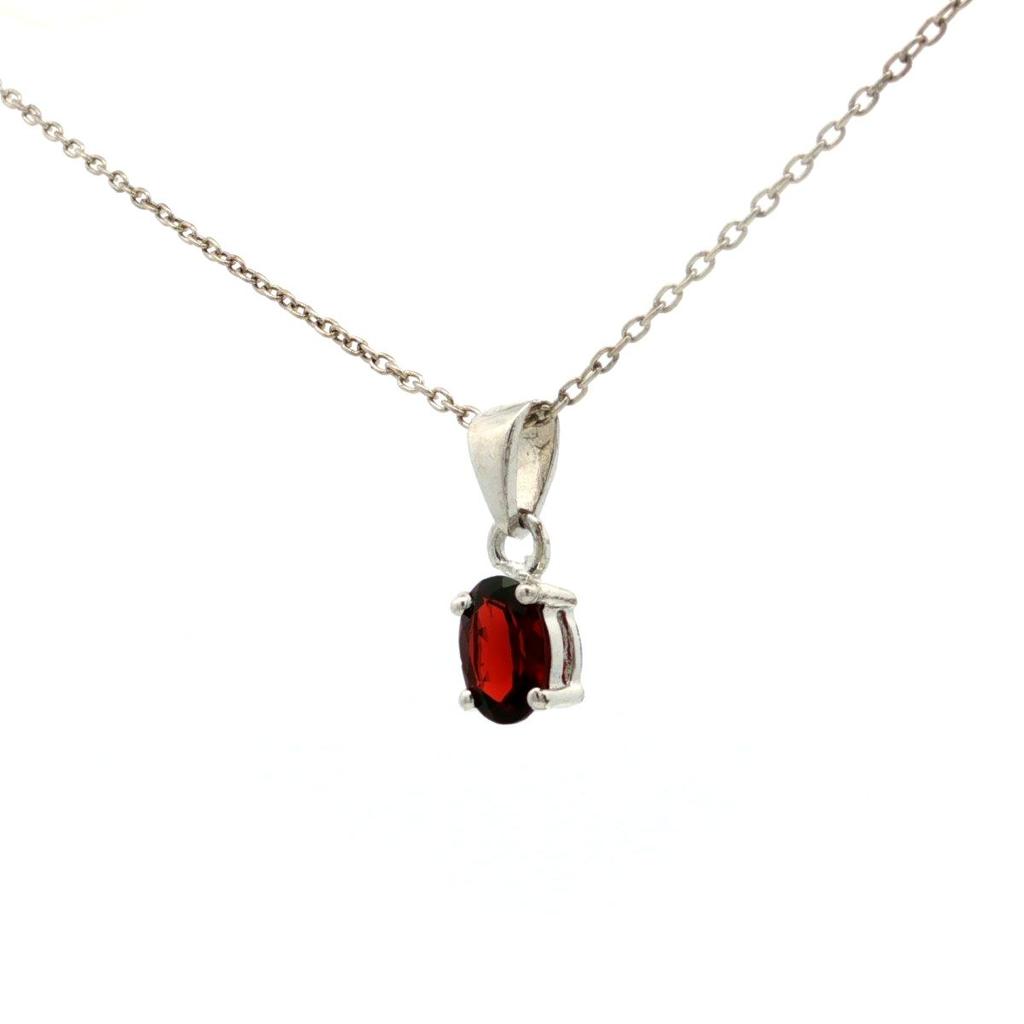 Garnet Oval Pendant Necklace 925 Sterling Silver Rhodium Plated Solitaire Gemstone Pendant with Chain Gift for Women