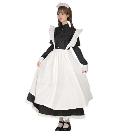 1 Set Maid Cosplay Dress Set Includes Apron Headband Bow And Socks Unisex A-Line Calf-Length Contrast Color Ruffle Dress