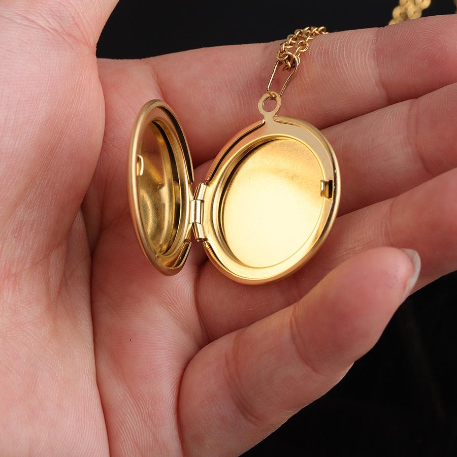 316L Mirror Stainless Steel Glossy Round Photo Box Necklace Photo Geometric Photo Box Necklace 45CM Female