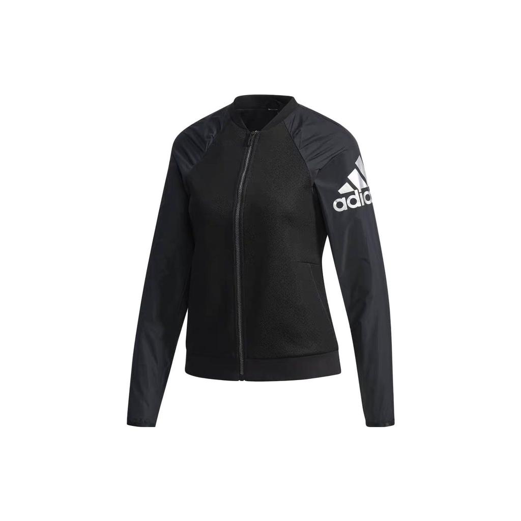 Adidas Color Block Letter Print Stand Collar Casual Jacket Women Jacket Black DN3169
