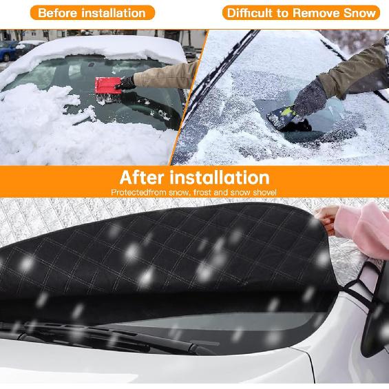Car Windshield Snow Ice Cover, Magnetic Windshield Cover for Ice and Snow with Side Mirror and 5 Layers Protection, Windshield Sun Shade Foldable or