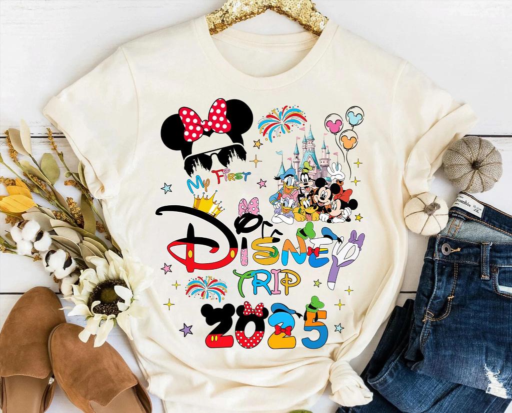 The First   Trip 2025 Mickey Minnie Women Cotton Tshirt Summer New Unisex Couples Oversized Street Wear