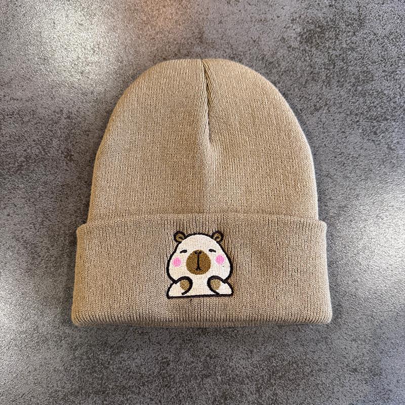 Fashion Knitted Hat With Capybara Embroidery Design Suitable For Daily Use