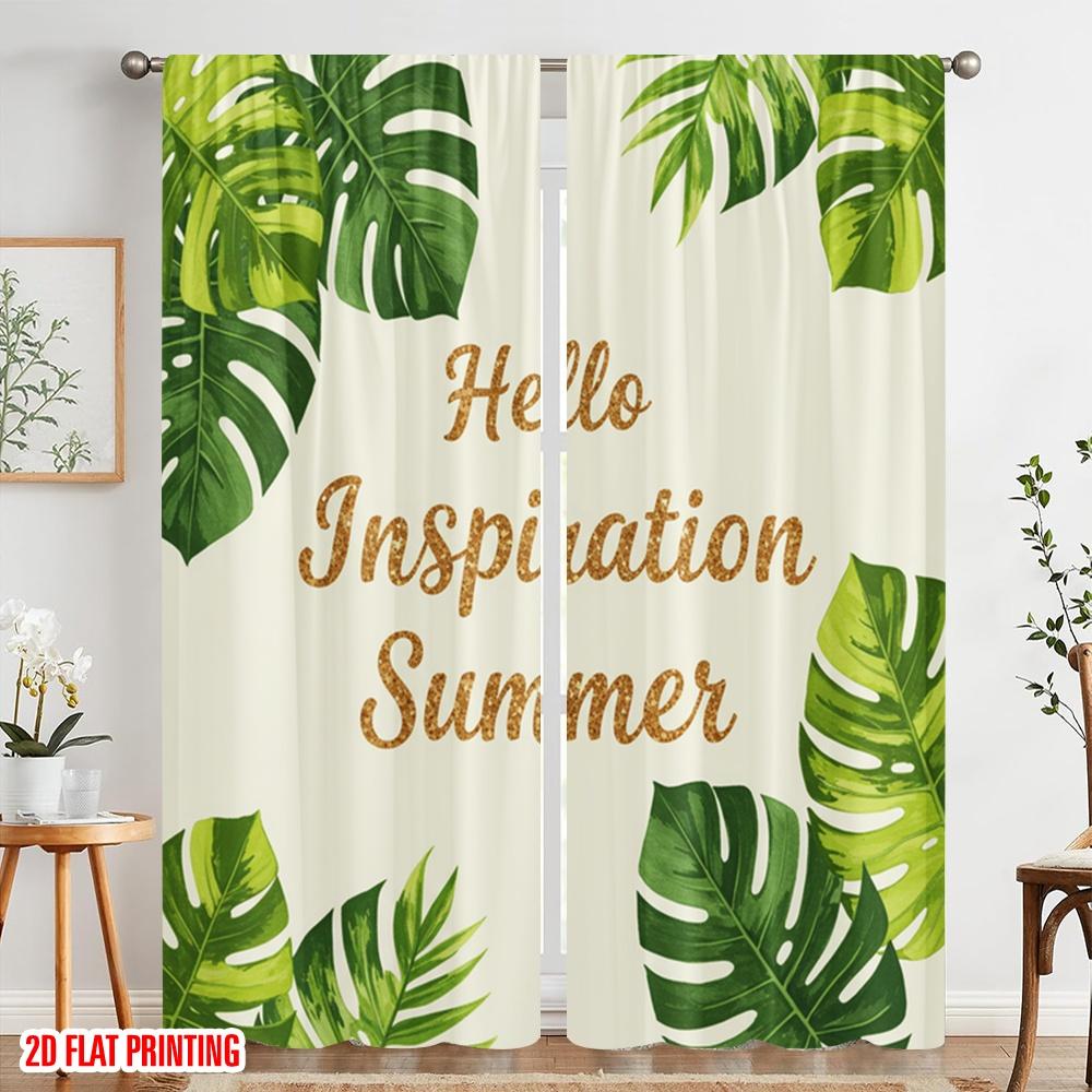 2pcs 2D flat printing Scene Curtains Tropical Leaves Summer Inspiration 100% Polyester Fabric Without Electricity Birthday Party
