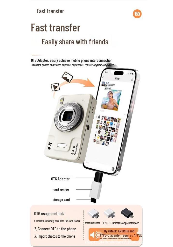 8MP CCD HD Digital Camera for Students & Kids, 64MP Photo, Home Video Camcorder