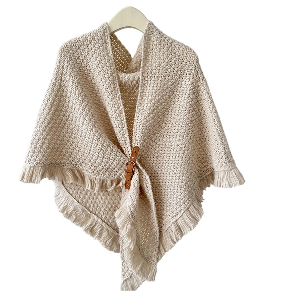 Ladies' Fashionable Tassel Cape Shawl Versatile, Thick And Warm, Solid Color Knotted Scarf, Worn With Camisole On The Outside
