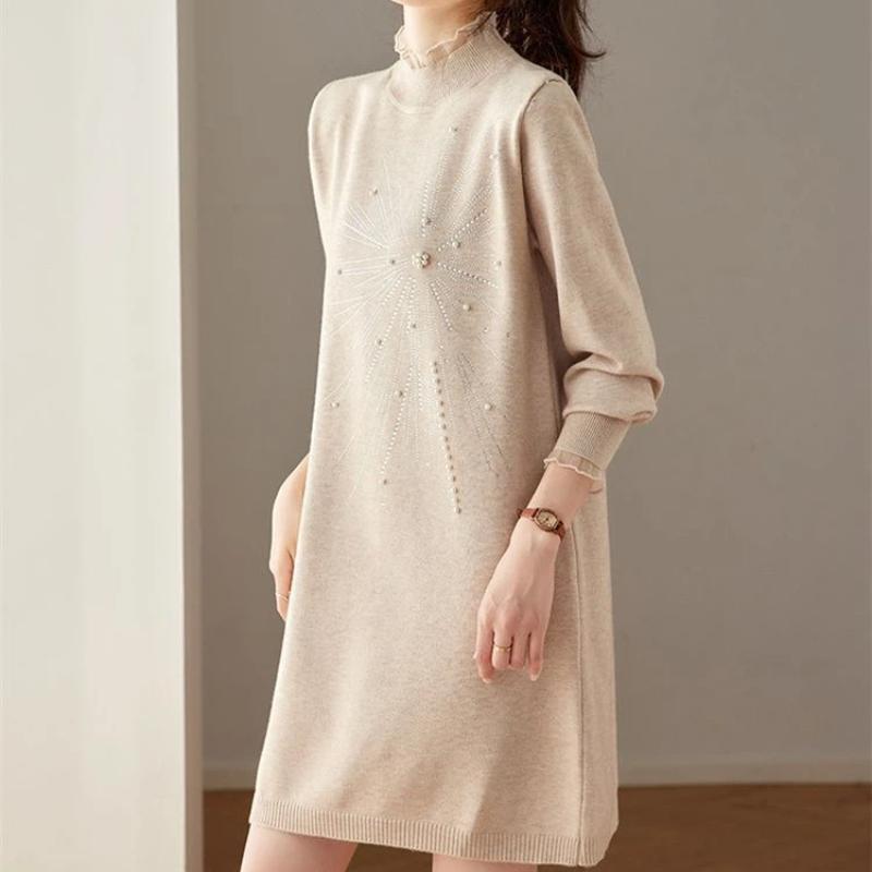 

Сукня для жінки Бавовна Зима Тепла Круглий виріз Довгий рукав Вінтажний Повсякденний З принтом Довга В язана Стрейч Сукня-светр 2XL