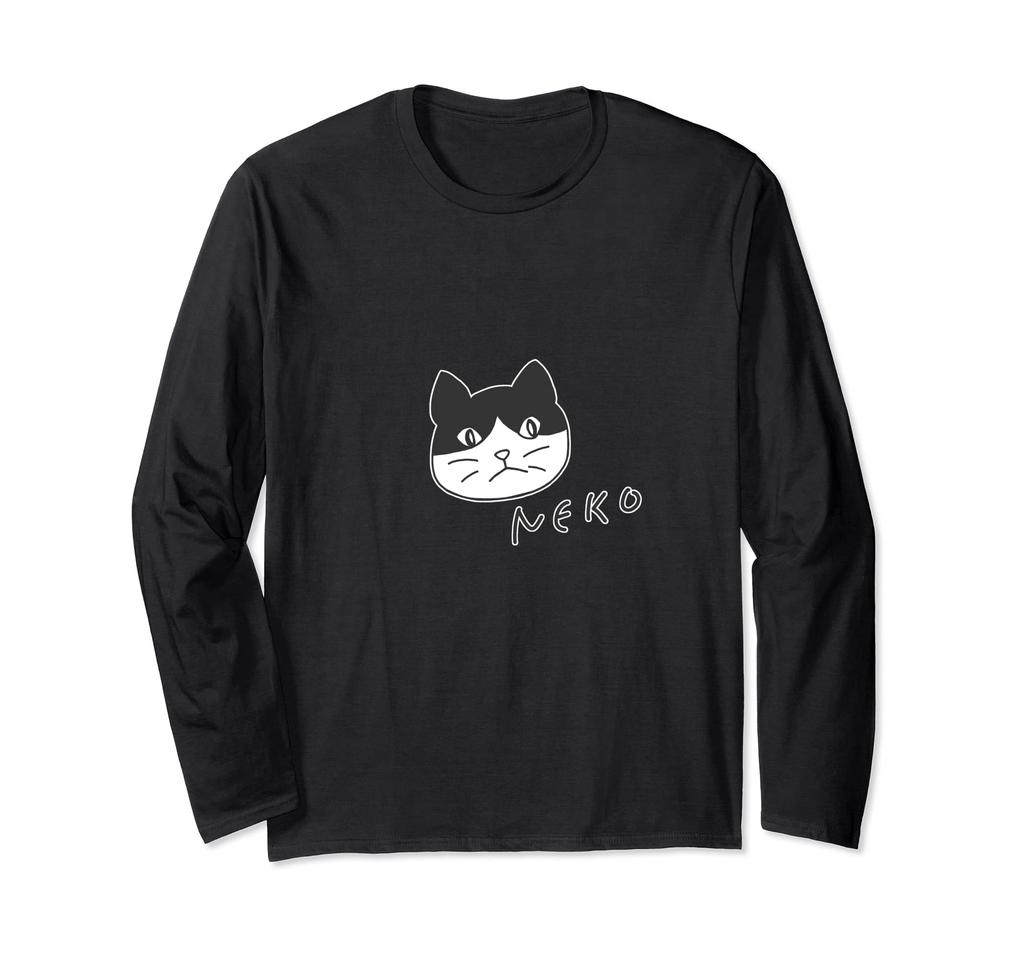 Cat Neko Grumpy Cat Face Simple Pencil Drawing Style Illustration Long Sleeve - (Hachiware) [Animal Friends] T-Shirt