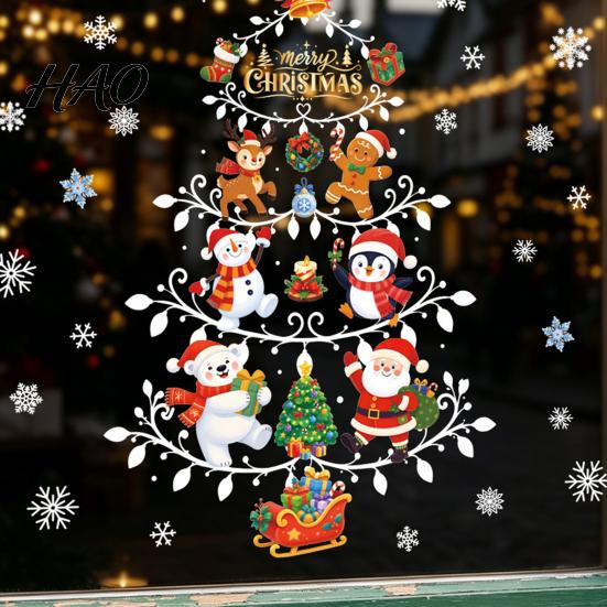 Santa Claus Window Decor Reusable Christmas Clings, Double Sided PVC Static Glass Stickers, Snowman Snowflake Elk Removable Holiday Film Xmas