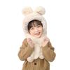 Children Hat with Bear Ear Decoration Solid Color Thickened Plush Warm Hat Scarf Set