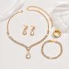 European-American Bridal Jewelry Set: Necklace, Bracelet, Ring, Zircon Earrings - Perfect for Weddings and Evening Dresses
