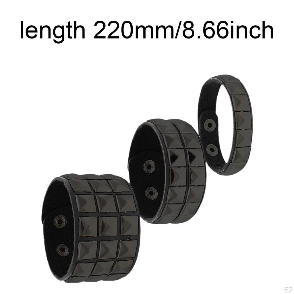 3Pcs Dark Gothic PU Leather Wristbands for Halloween Lightweight Length 22cm
