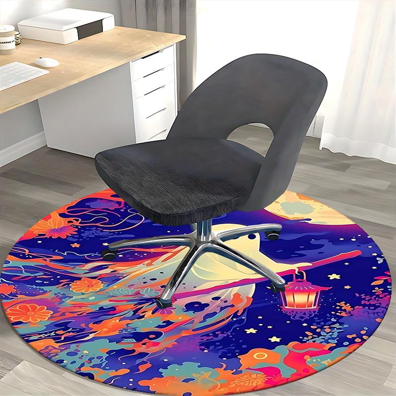 1pc Ghost with Lantern Round Carpet Anime Design, Office Chair Mat, Non Slip Rug, Festival Gift, Decor, Home Office, Living Room, Bedroom