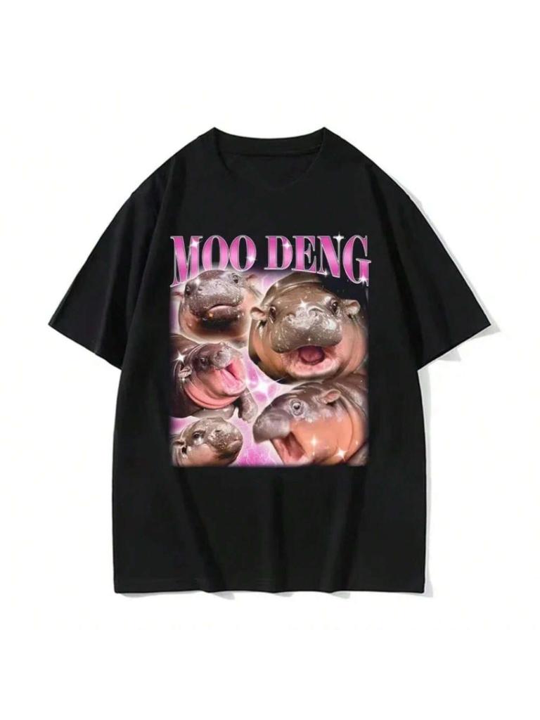 Cute Moo Deng Baby Hippo Funny Meme T Shirts Women Casual Short Sleeve T-Shirt Vintage Hip Hop Streetwear Tshirt Tops