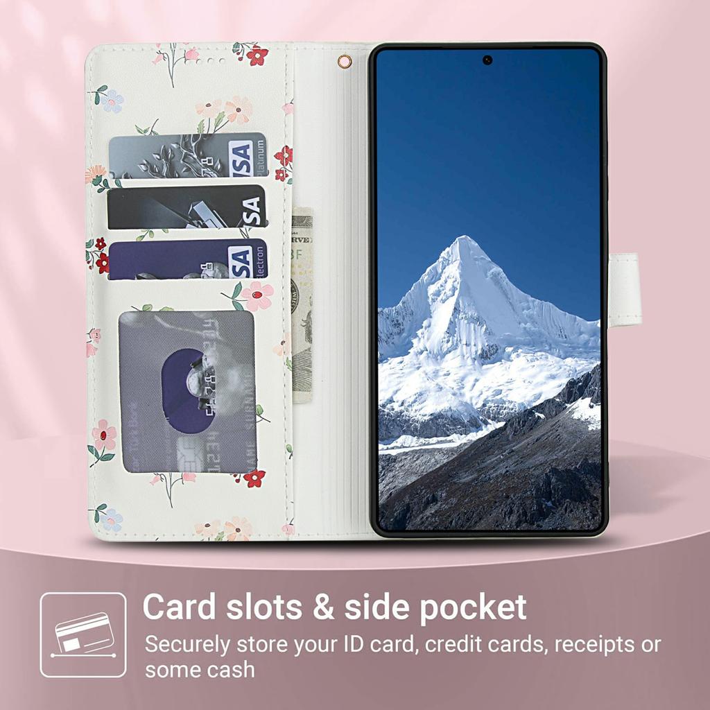 Für Samsung Galaxy S25 Ultra Brieftasche Hülle Rhombisches Blumendesign Leder Klapphandyhülle mit Trageband