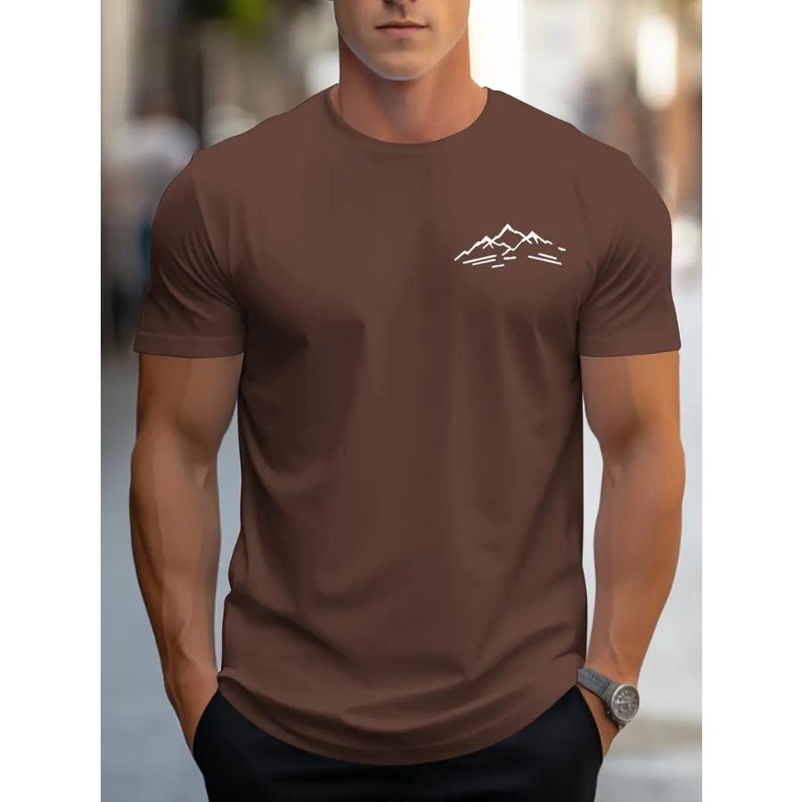 

Mountain Print Men s Round Neck Short Sleeve Tee Fashion Regular Fit T-Shirt Top For Spring Summer Holiday 3XL темно-зелений колір