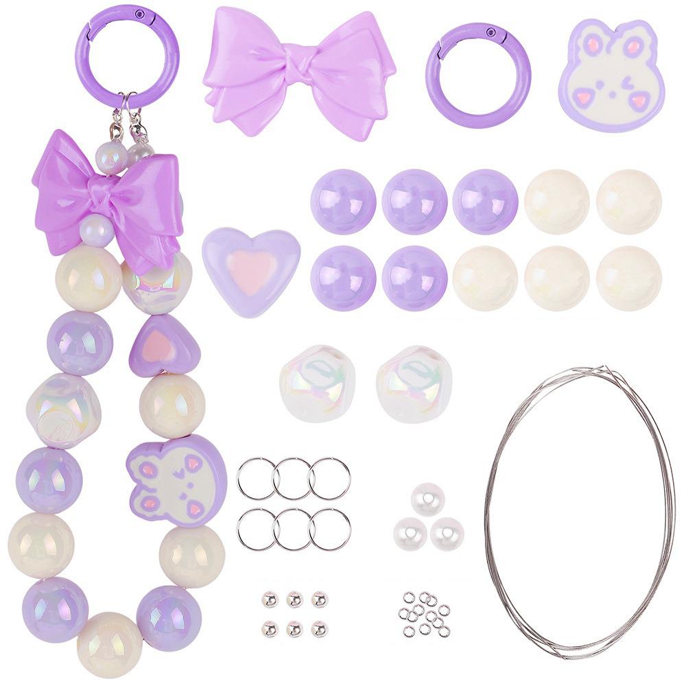 

T0814 Phone Chain Making Kit Acrylic Beaded DIY Wrist Strap Set,Total Length: 25cm Purple