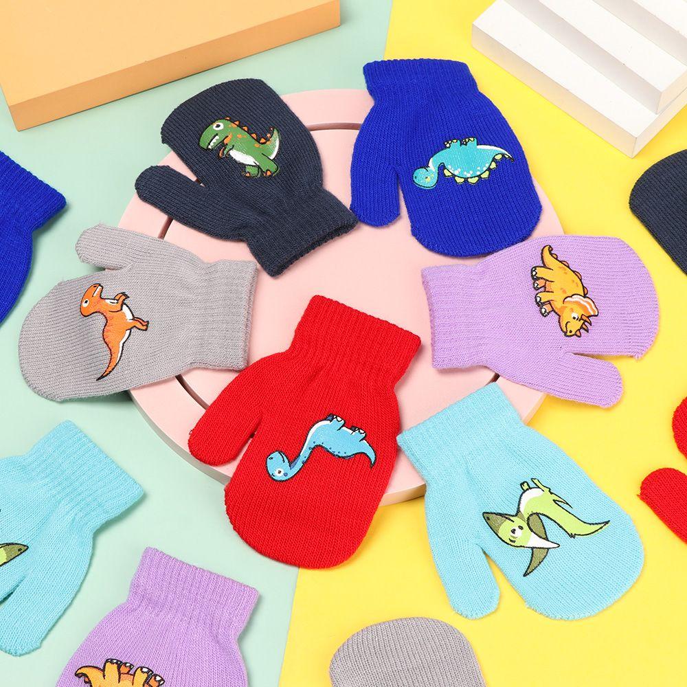Children Sports Cartoon Dinosaur Baby Mittens Thickened Full Finger Kids Gloves