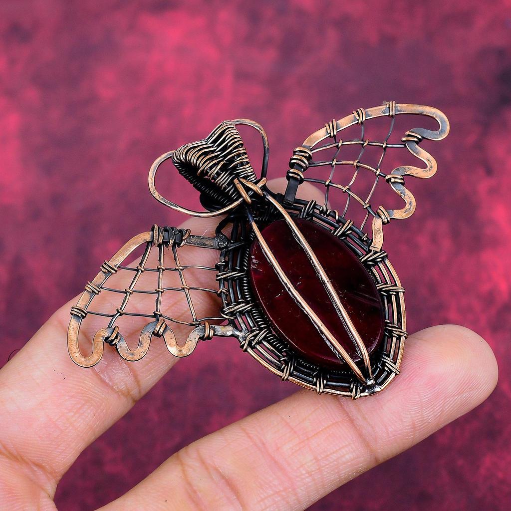 Red Fire Labradorite Real Gemstone Pendant Copper Wire Wrapped Butterfly Pendant