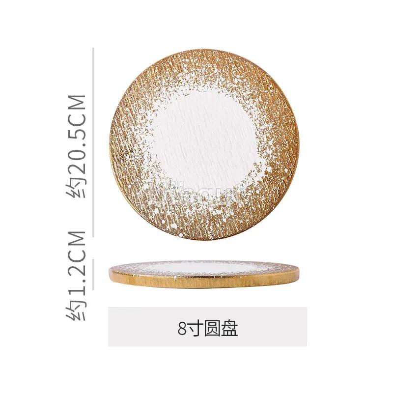

Golden Frosted Western-style Square Round Ceramic Flat steak Plate Kitchen Supplies Table Main Course Decorative Plate Cake Tray