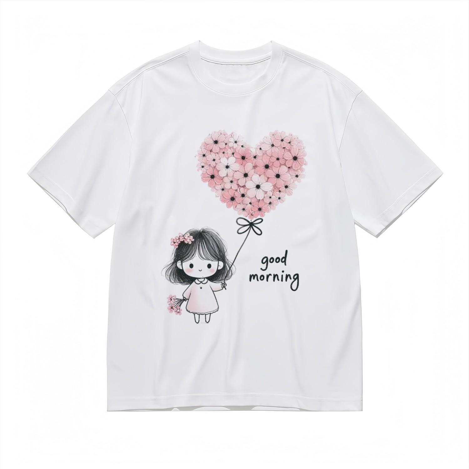Women s Comfy Comfortable Classic T-Shirt Mens Womens Tees Top Pink Floral Balloon Cartoon Design Tee M