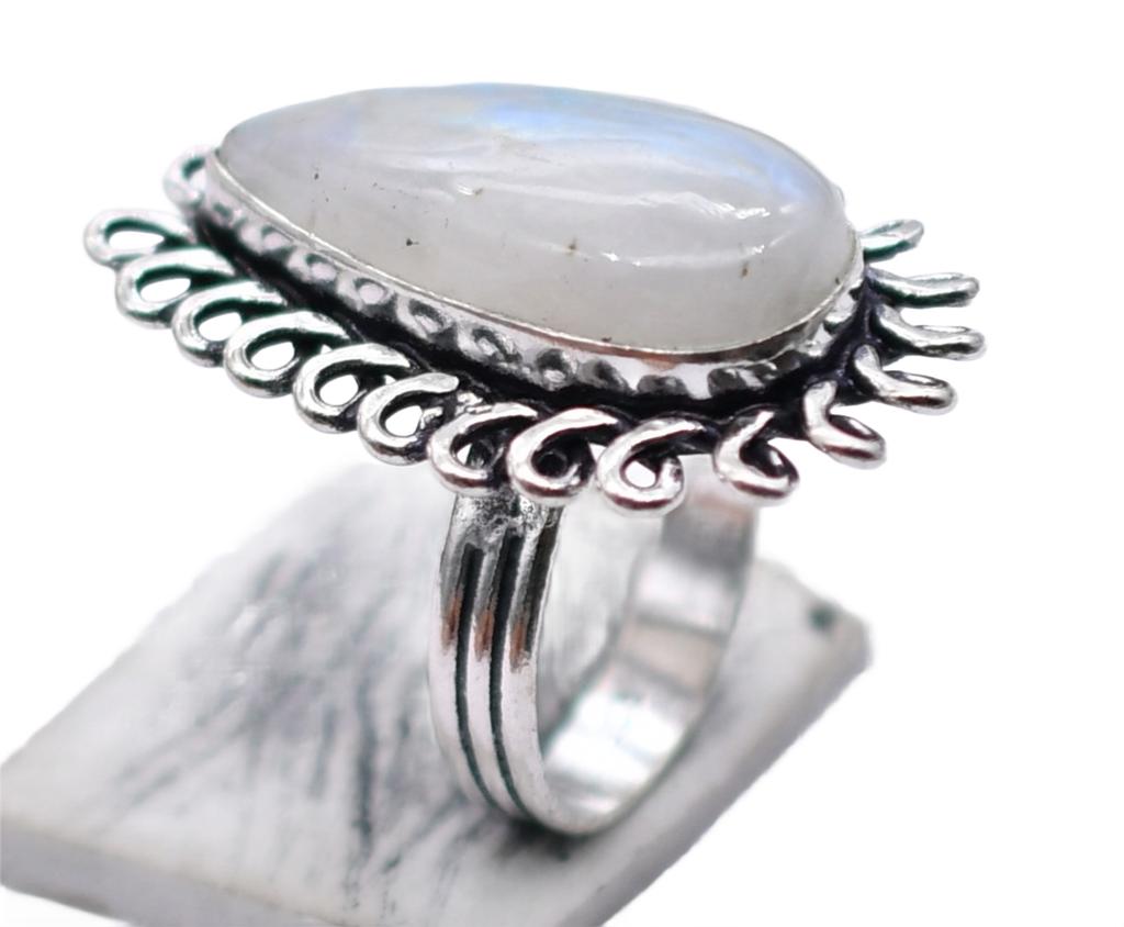Moonstone Natural Gemstone Antique Silver Plated Ring US Size-6.5 R 5176