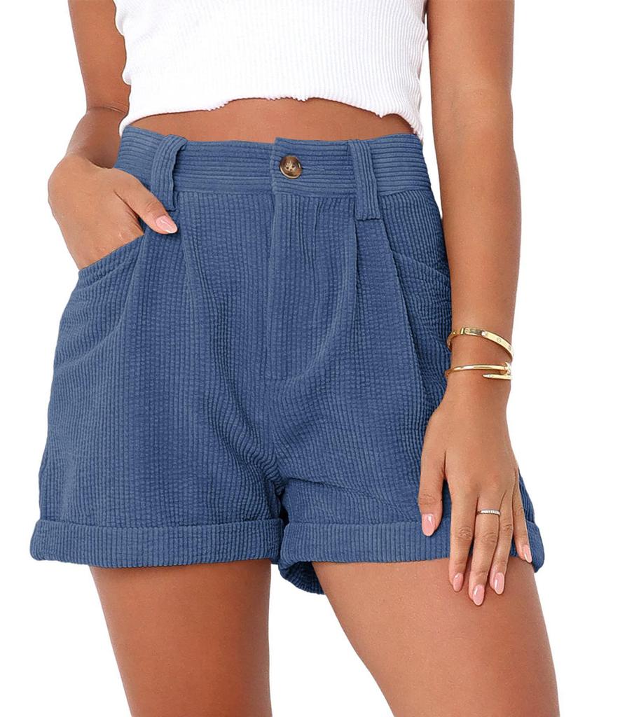 2025 Spring/Summer European & American High Waist Corduroy Loose Shorts for Women