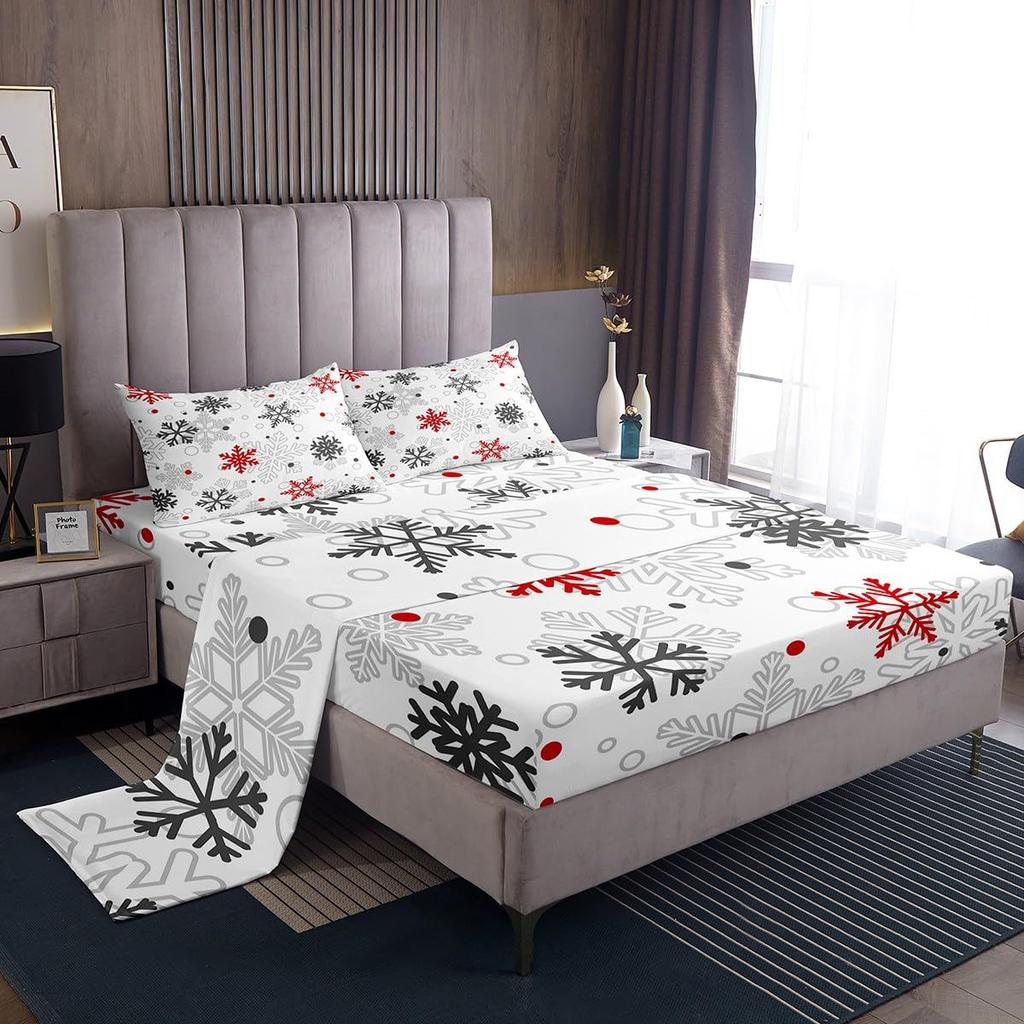 Christmas Element Pattern Mattress Four-Piece Bedding Set Bedroom Dormitory Bedding Decoration