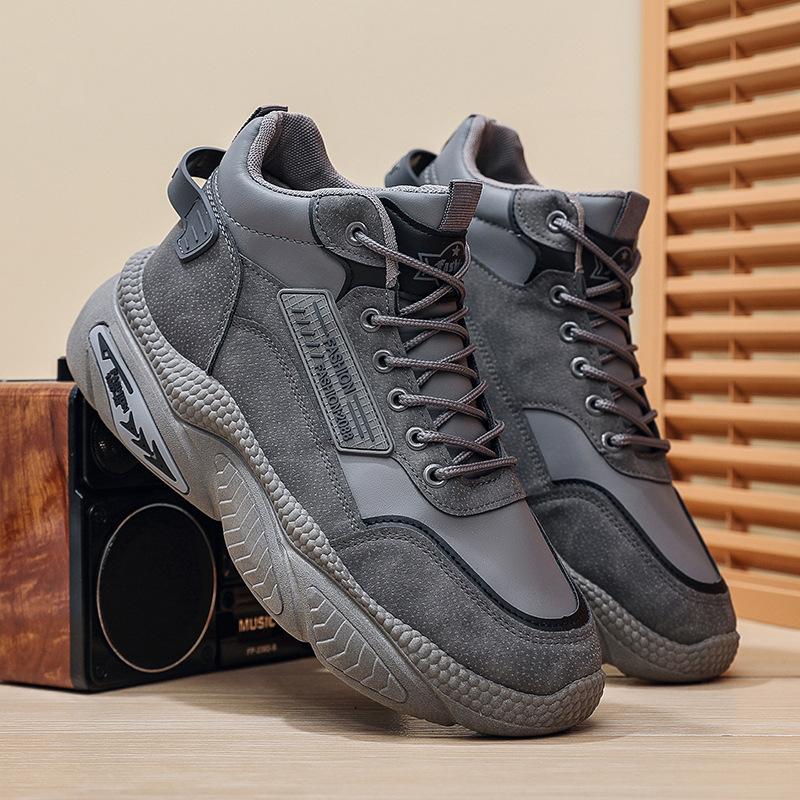 New breathable autumn men's high-top lace-up sneakers solid color platform casual running dad shoes comfortable