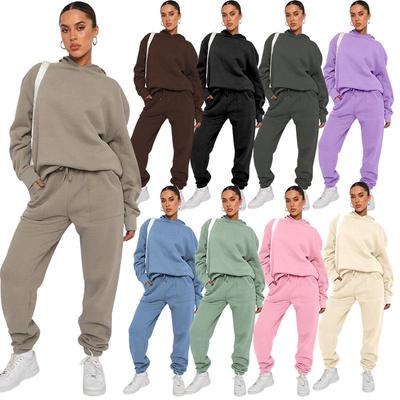 Herbst/Winter Damen Einfarbiges Set mit Kapuzenpullover und Freizeithose