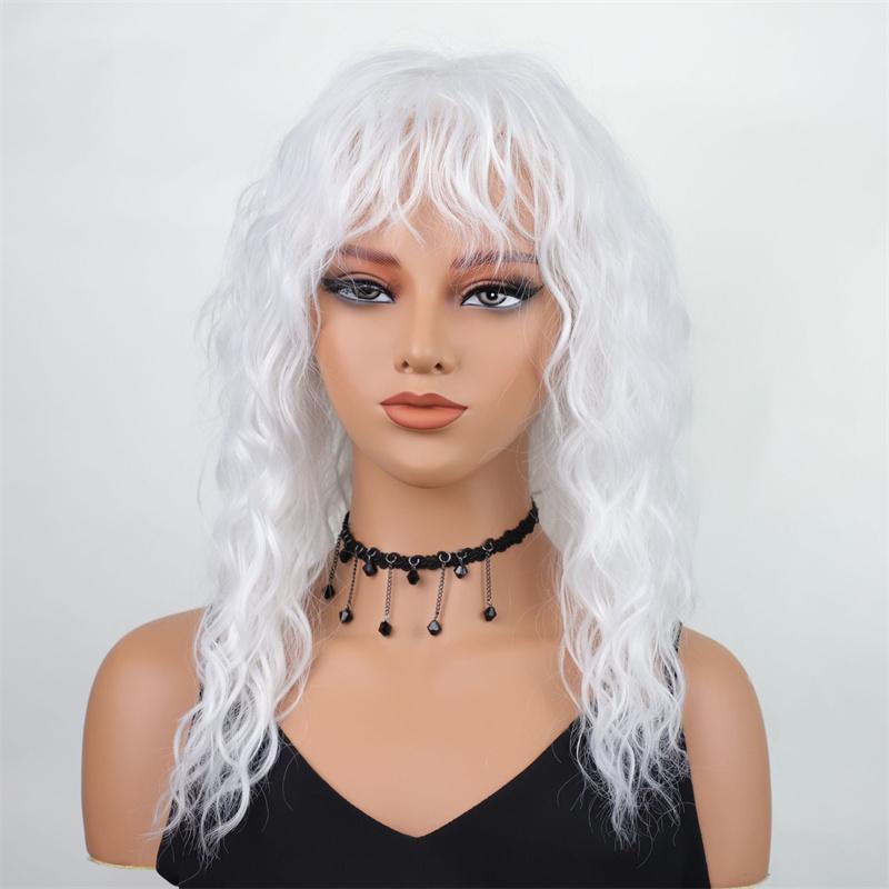 Synthetic Natural Wig Long Curly Hair for Women Daily Use Wig with Bangs Cancer Patient Gift Outfits Costume Wigs