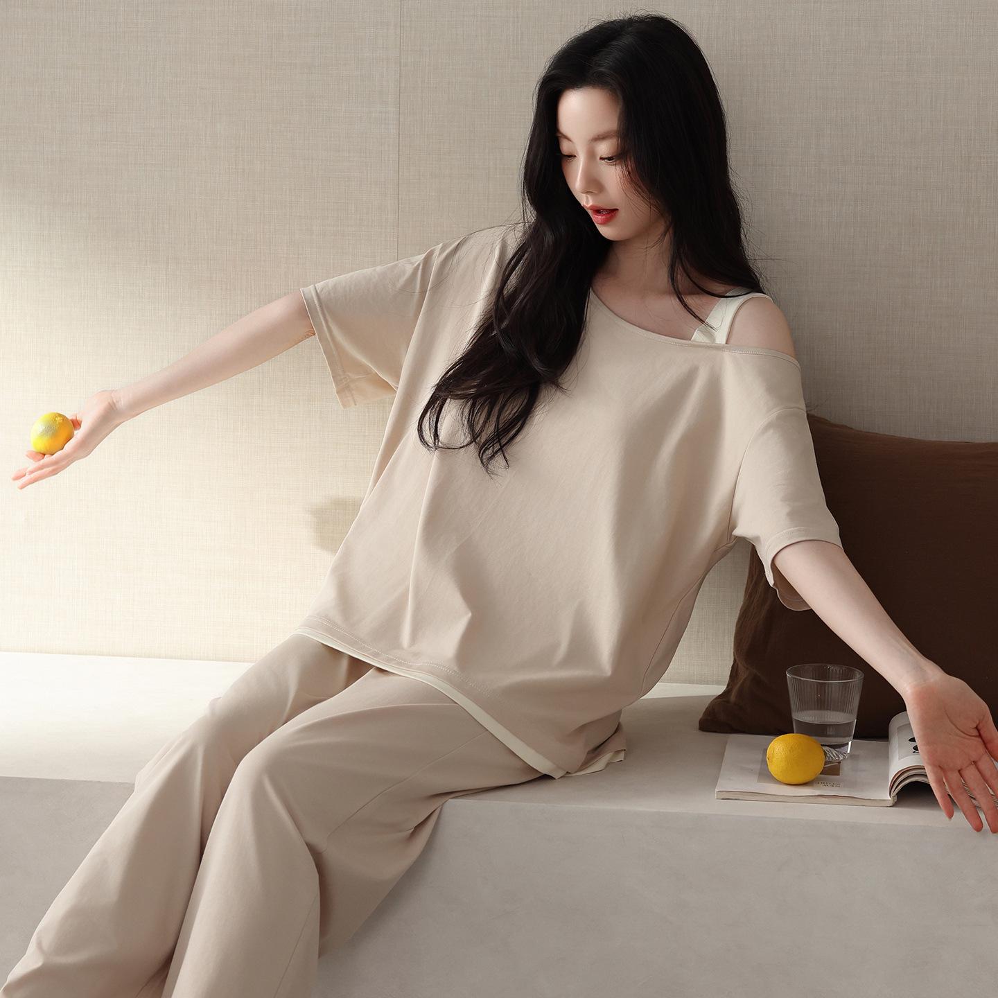 Women s Pure Cotton Ribbed Short-Sleeve Casual Homewear for Spring/Autumn 2026 XL