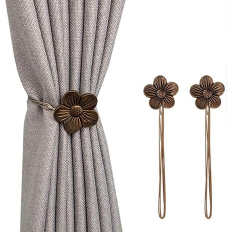 2 piezas de hebilla magnética de cortina de resina con forma de flor delicada tallada, correa de cortina creativa y versátil