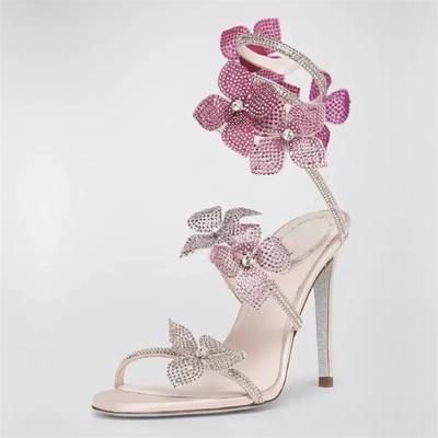 Fashion Eilyken Street Style CRYSTAL Flower Thin Heels Women Sandals Sexy Narrow Band Ankle Strap Ladies Shoes Zapatos De Mujer