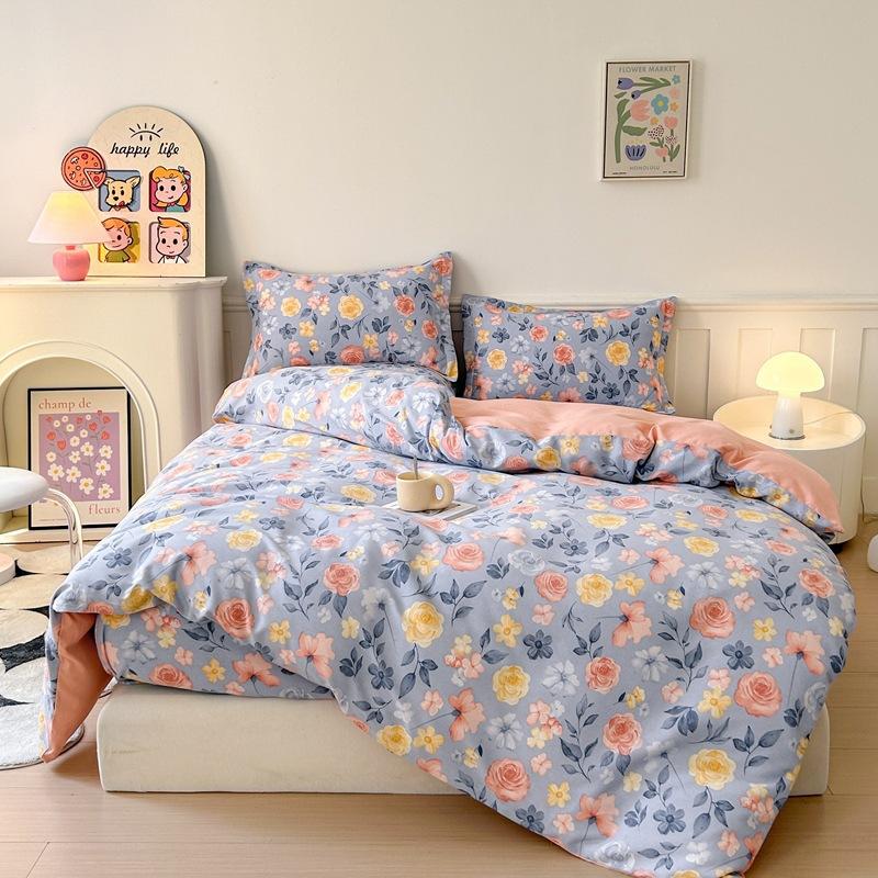 Pure cotton thickened and ground four-piece set of bedding, three-piece set of quilt cover for college students, bed sheets for mothers and babies in