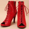 Mode Peeptoe Sommer Frühling Stiefeletten für Damen Sexy Absätze Jazz Tanzschuhe Damen Schnürschuhe Schwarz Rot Leopard Partyschuh Weiblich