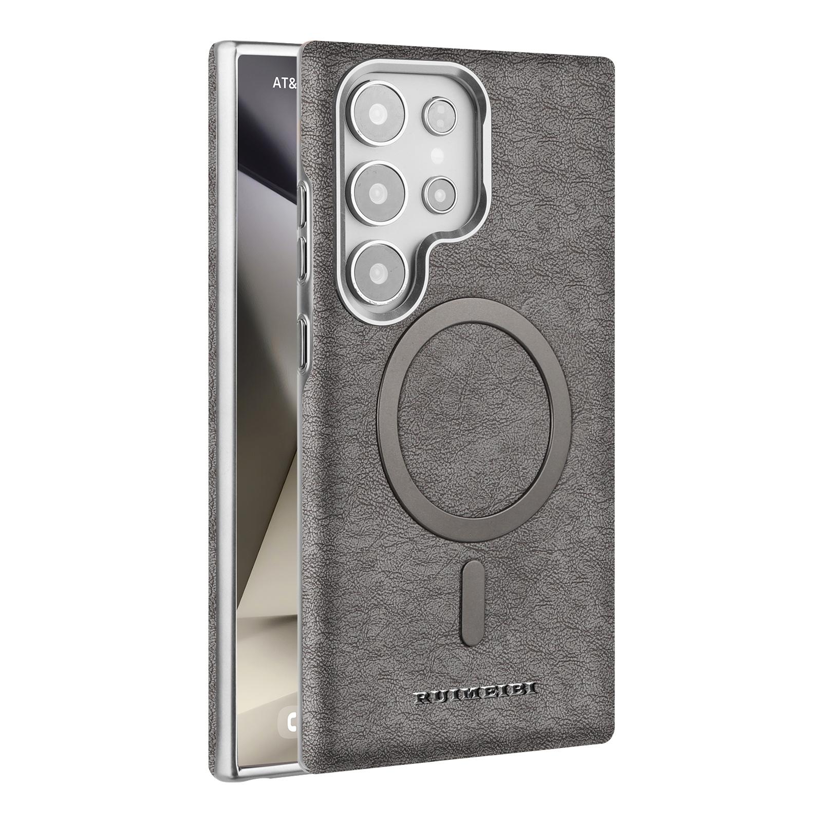 

Премиальный Экологичный Кожаный Чехол для Samsung Galaxy S25 Ultra S24+Plus Магнитная Крышка Винтажная Гальванизированная Рамка Galaxy S24 Ultra серый