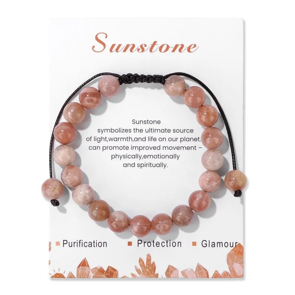 New Natural Stone Amethysts Bracelet with Card 8mm Pink Quartz Fluorite Beads Bracelet Adjustable for Women Men Couple Jewelry