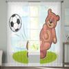 Niedlicher Cartoon-Bär und Fußball, transparente Vorhänge für Schlafzimmer, Wohnzimmer, Tüll-Vorhänge für Küche, Fenster, Voile-Vorhänge