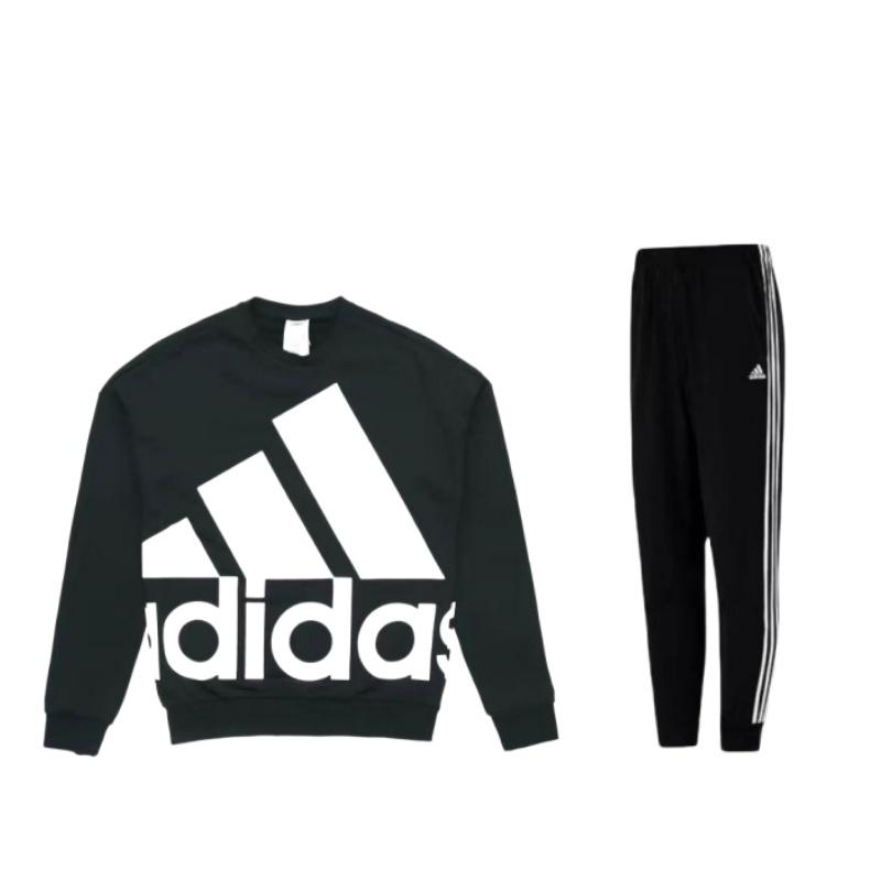 

Adidas Letter Print American Style Pullover Long Sleeve Top And Striped Cuffed Long Pants Sweatshirt Set Unisex Sweatshirt Set Black H46105+GK0617 M