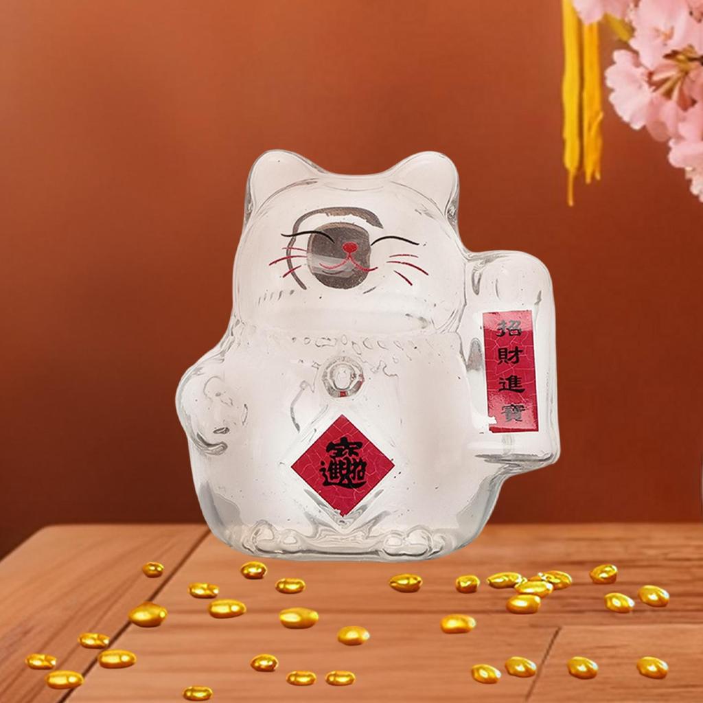 Lucky Cat Piggy Bank Gifts Figurine Festival Gift Clear Animal Money Bank Glass for Kids