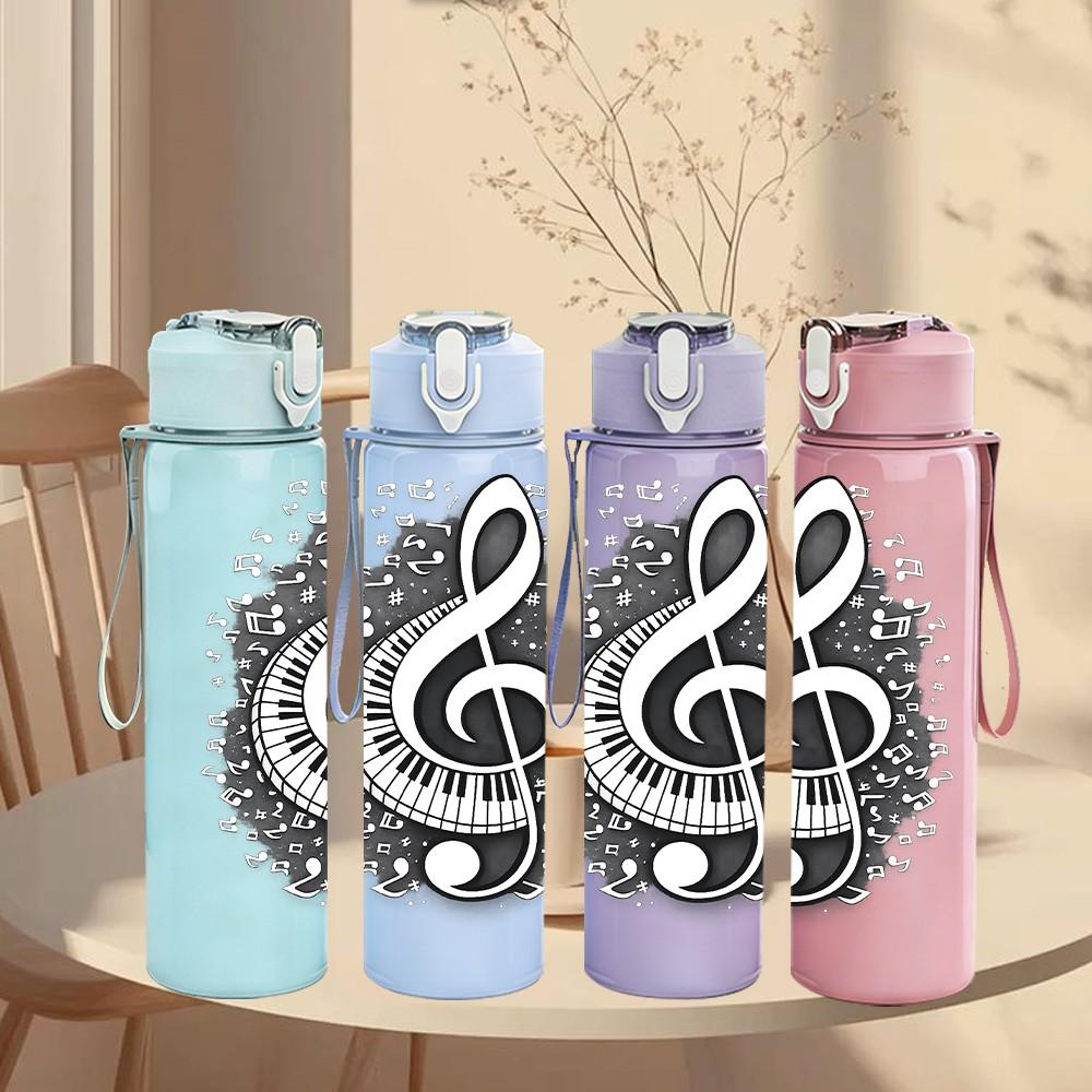 1PC Musical Note Treble Clef Art Print 750ml Color Plastic Sports Water Bottle Leakproof Flip Straw Lid Suitable for Sports Office Home Use