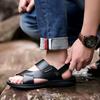 Men Brown Flats Slippers Summer Outdoor Wide Head Hiking Sandals Retro Black Leather Open Toe Beach Shoes Plus Size