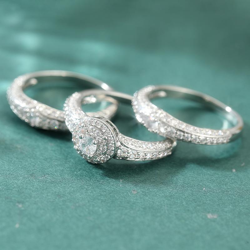 s/set Luxury Unique Design Synthetic Zirconia Silvery Rings for Women Fashion Elegant Wedding Anniversary Jewelry Accessories