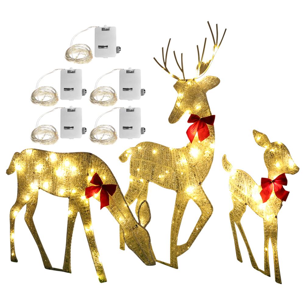 3Pcs Family Lighted Deer Christmas Decor Metal with 5Pcs LED String Light LED Christmas Lighted Reindeer for Garden Party Decor