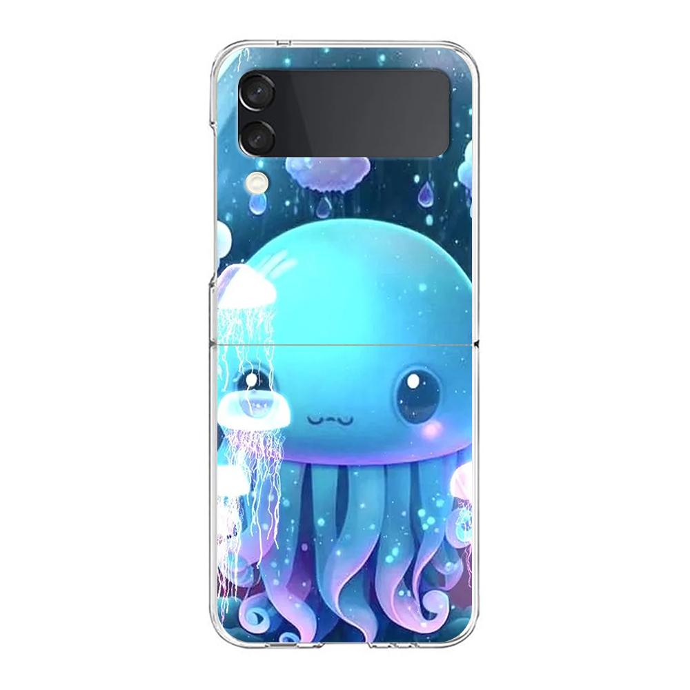 Phone Cover For Samsung Galaxy Z Flip 6 5 4 Case Transparent For Samsung Z Flip 3 Hard PC Foldable Shell Pink Jellyfish Oceanic