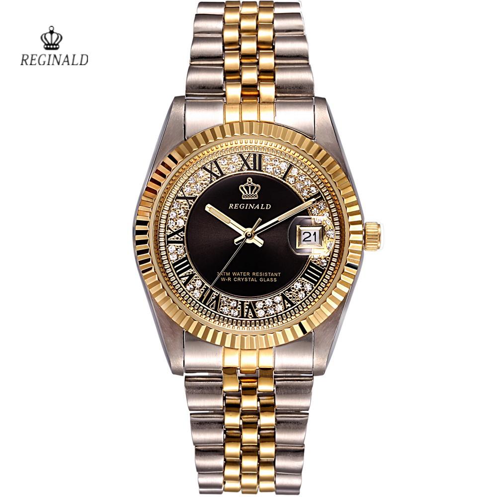 REGINALD Golden Lady Watch Date Crystal Styles Women's Dress Clock Water Proof