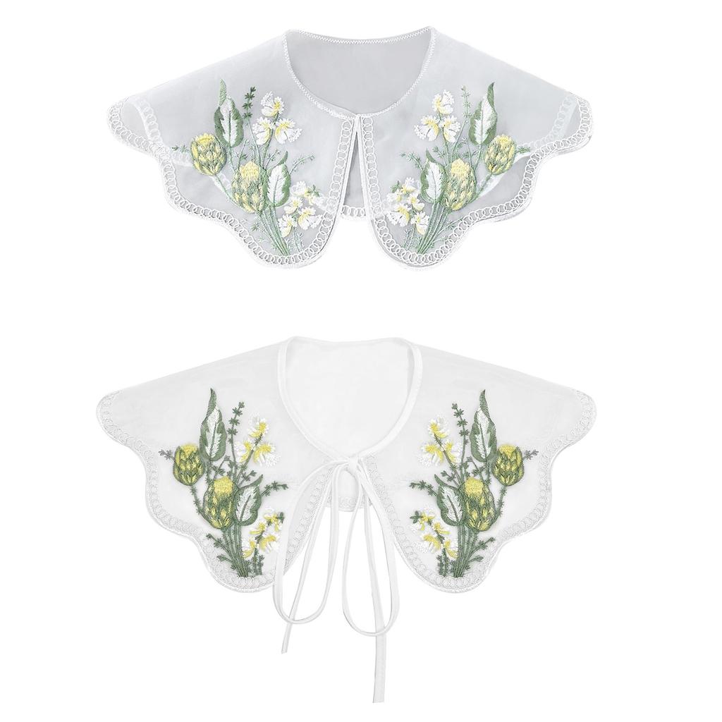 Vintage-Kragen mit Blumenstickerei Organza Halb-Schal Schulterumhang für Damen Dekokragen für Bluse