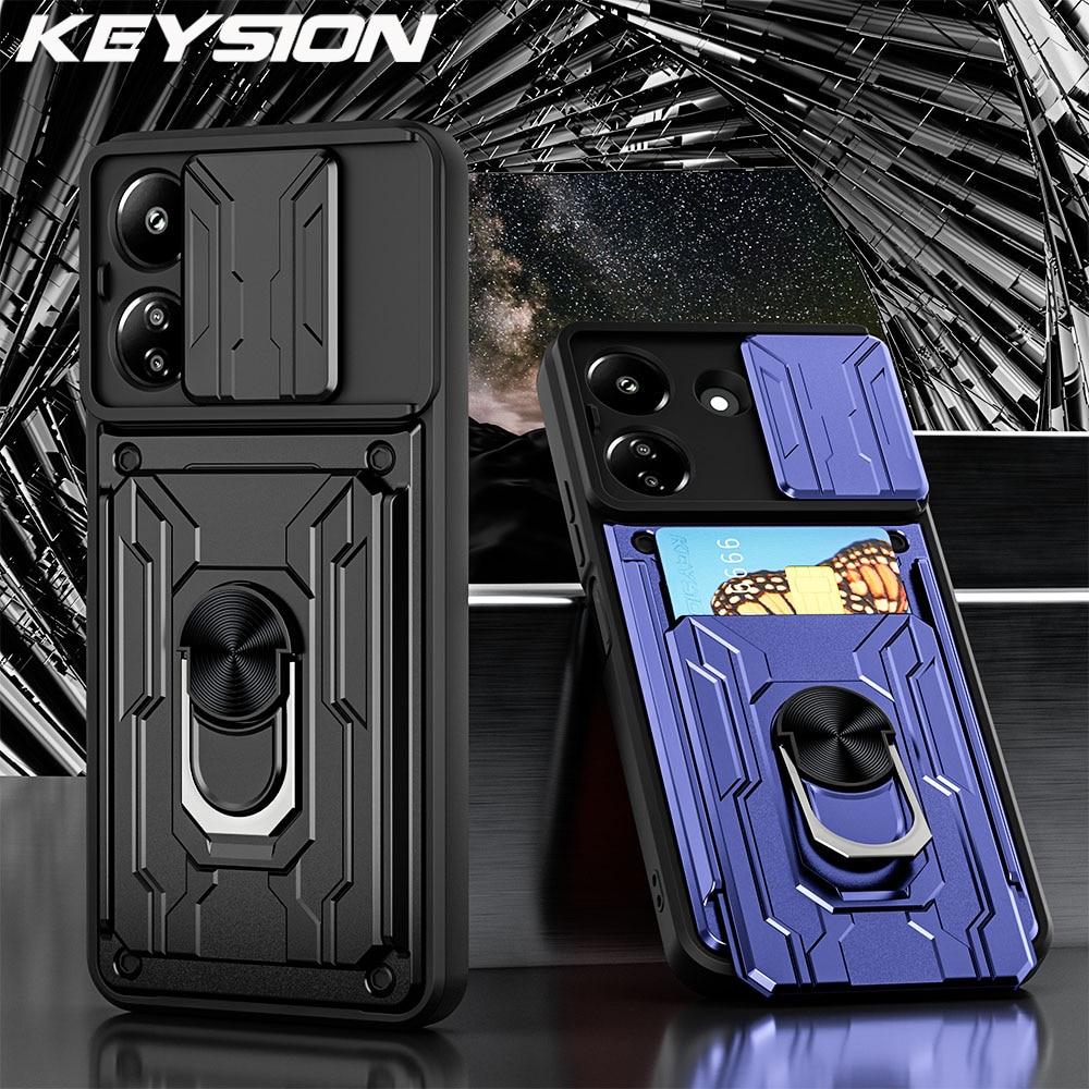 

Противоударный защитный чехол KEYSION для Xiaomi POCO C65 C55, сумка для карт, защитное кольцо для камеры, задняя крышка для телефона Redmi 13C 12C